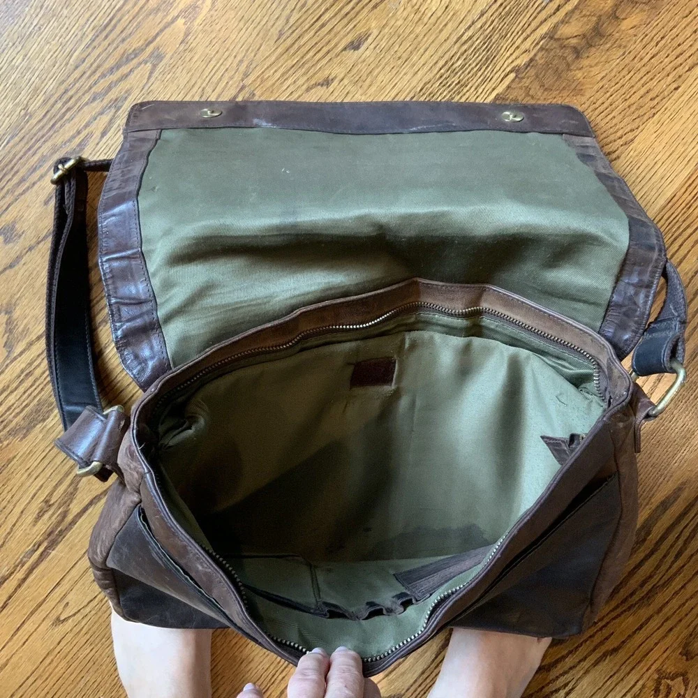 Estalon Brown Leather Messenger Crossbody Bag Briefcase Laptop